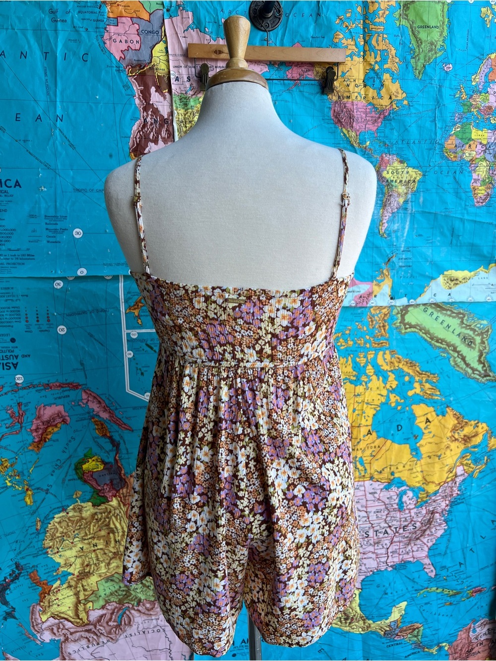 Billabong Floral Brown Pink White Spaghetti-Strap Romper - Picture 6 of 10